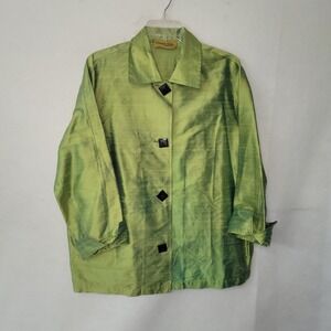 Painted Pony Shirt Jacket Green Silk Button Down Size XL 3/4 Sleeve‎ *READ